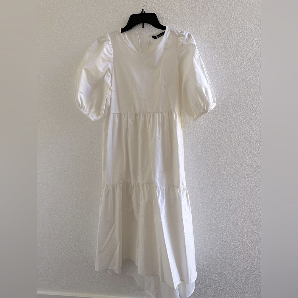 Zara White Puff Sleeve Dress